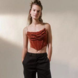 Urban Outfitters Burnt Orange Velvet Corset Top with Rhinestone Straps NWT